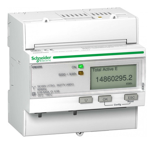 Счетчик электроэнергии однотарифный Schneider Electric Acti9 трехфазный 5(5)А, ЖКИ, кл.т. 0,5S, A9MEM3200R