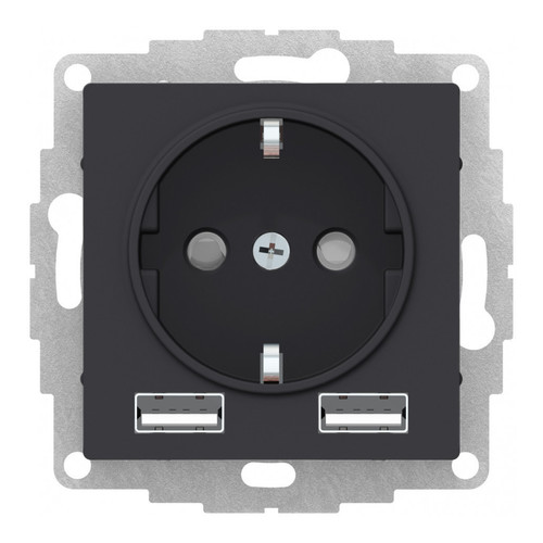 Розетка с USB Systeme Electric ATLASDESIGN, скрытый монтаж, с заземлением, карбон