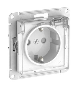 Розетка IP44 Systeme Electric ATLASDESIGN, скрытый монтаж, с заземлением, с прозрачной крышкой, со шторками, быстрозажимные клеммы, белый